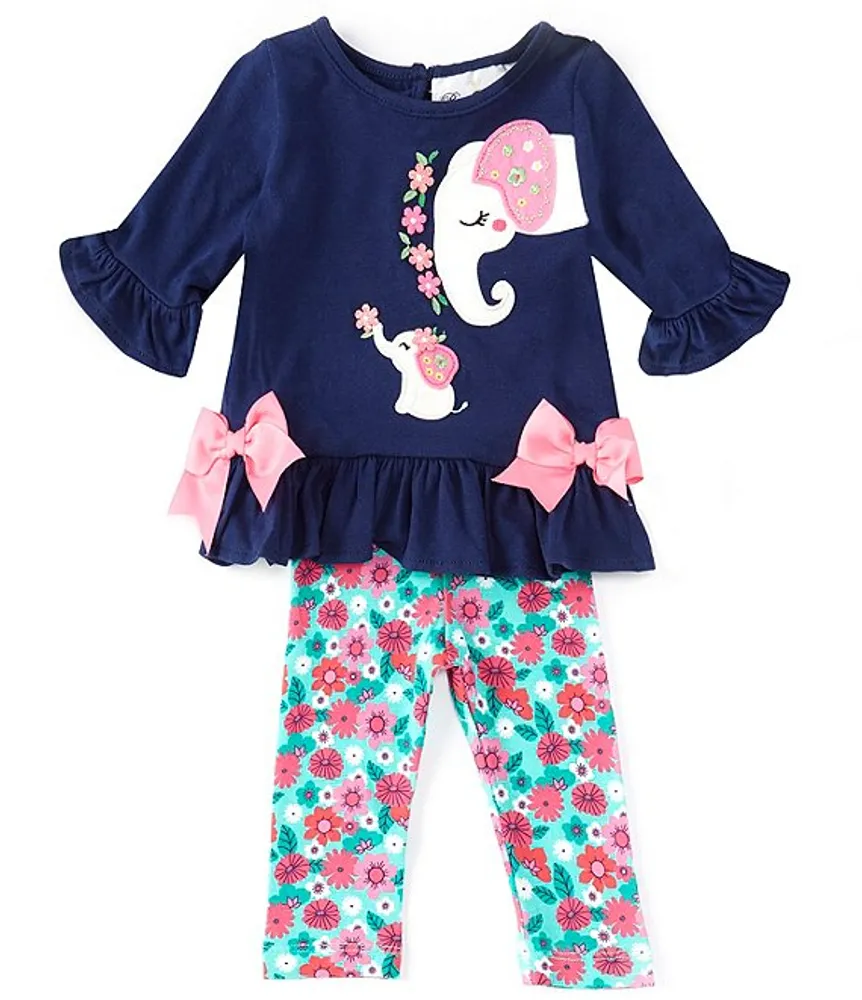 Rare Editions Baby Girls 3-24 Months 3/4-Sleeve Elephant-Applique Tunic Top  & Floral-Printed Leggings Set