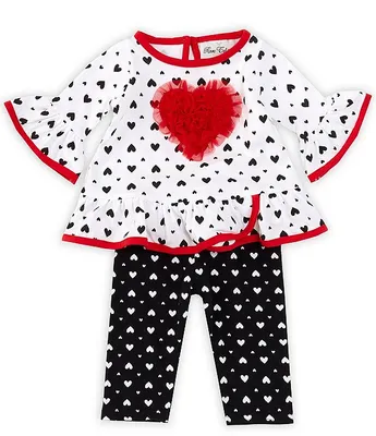 Rare Editions Baby Girls 3-24 Months Bell-Sleeve Heart-Printed Heart-Applique Tunic Top & Leggings Set