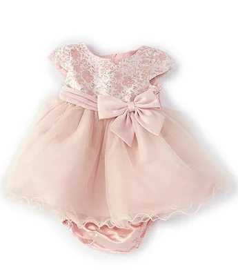 Rare Editions Baby Girls 3-24 Months Cap Sleeve Brocade Bow Front Wire Hem Dress