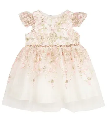Rare Editions Baby Girls 3-24 Months Floral Embroidered Flutter Sleeve Mesh Dress