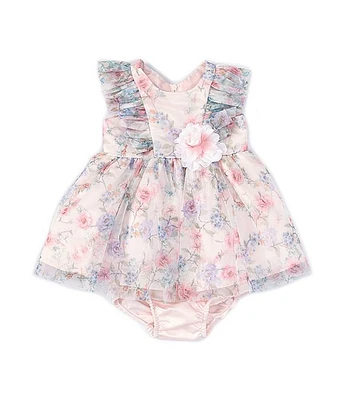 Rare Editions Baby Girls 3-24 Months Flutter Sleeve Floral-Printed Mesh Fit-And-Flare Dress
