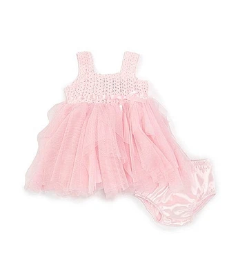 Rare Editions Baby Girls 3-24 Months Sleeveless Crocheted-Bodice/Layered-Mesh-Skirted Fit-And-Flare Dress