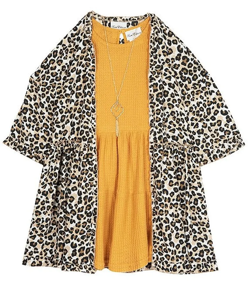 Rare Editions Big Girls 7-16 Animal Print Wool Dobby Kimono & BabyDoll Dress Set