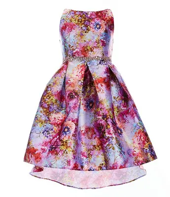 Rare Editions Big Girls 7-16 Floral Mikado Pleated Hi-Low Dress