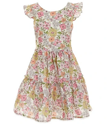 Rare Editions Big Girls 7-16 Flutter-Sleeve Floral-Printed Fit-And-Flare Dress