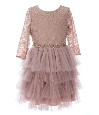 Rare Editions Big Girls 7-16 Glitter Stretch Lace Tiered Mesh Dress