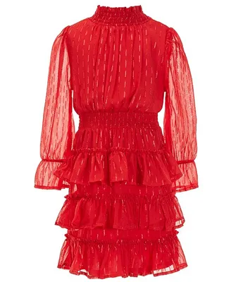 Rare Editions Big Girls 7-16 Long Sleeve Foiled Chiffon Tiered Fit-And-Flare Dress