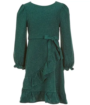 Rare Editions Big Girls 7-16 Long Sleeve Foiled Textured-Glitter-Knit Dress