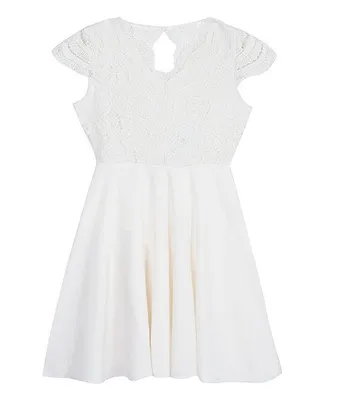 Rare Editions Big Girls 7-16 Short Sleeve Lace Bodice Cap Sleeve Fit-and-Flare Dress