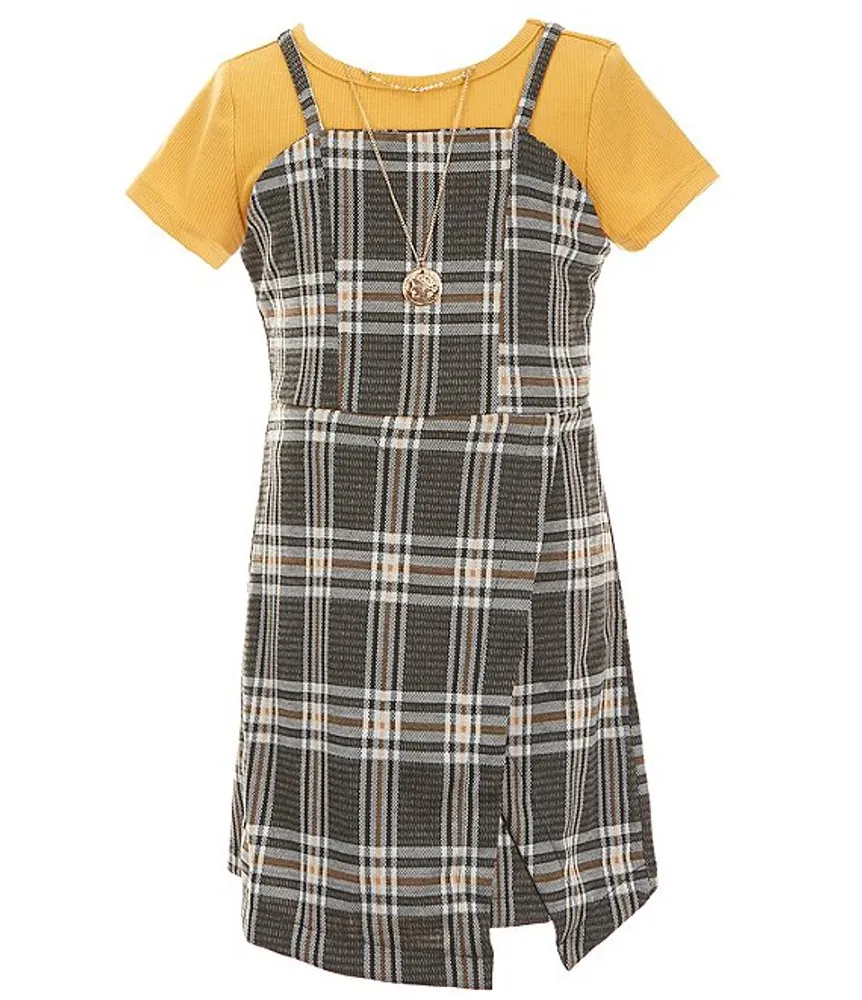 Rare Editions Big Girls 7-16 Sleeveless Menswear-Plaid Jumper Dress & Short Sleeve Solid Tee Set