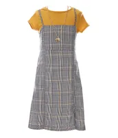 Rare Editions Big Girls 7-16 Sleeveless Plaid Challis Jumper Dress, Short-Sleeve Knit Top, Necklace & Hair Bow 4-Piece Set