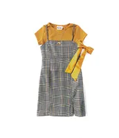 Rare Editions Big Girls 7-16 Sleeveless Plaid Challis Jumper Dress, Short-Sleeve Knit Top, Necklace & Hair Bow 4-Piece Set