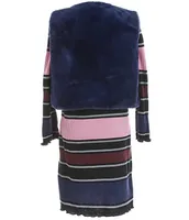 Rare Editions Big Girls 7-16 Solid Faux Fur Vest & Long Sleeve Wide/Thin Striped Chunky Rib Knit Sheath Dress Set