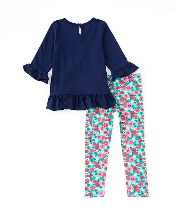 Rare Editions Little Girls 2T-6X 3/4-Sleeve Fox-Applique Tunic Top &  Striped Leggings Set