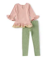 Rare Editions Little Girls 2T-6X 3/4-Sleeve Fox-Applique Tunic Top & Striped Leggings Set