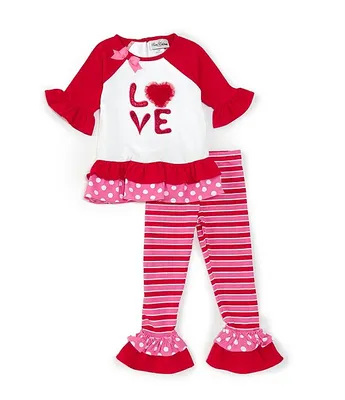 Rare Editions Little Girls 2T-6X 3/4-Sleeve Mixed-Media Love Tunic Top & Leggings Set