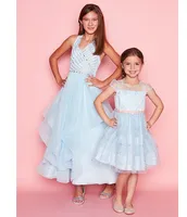 Rare Editions Little Girls 2T-6X Cap Sleeve Illusion Yoke Foil Dot Mesh Embellished Waist Layered Skirt Fit & Flare Dress