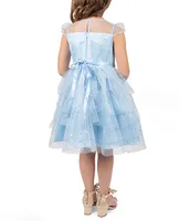 Rare Editions Little Girls 2T-6X Cap Sleeve Illusion Yoke Foil Dot Mesh Embellished Waist Layered Skirt Fit & Flare Dress