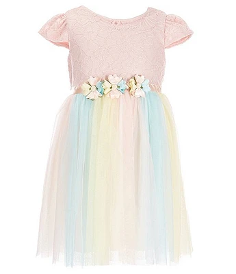 Rare Editions Little Girls 2T-6X Cap Sleeve Lace To Ombre Mesh Dress