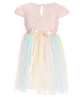 Rare Editions Little Girls 2T-6X Cap Sleeve Lace To Ombre Mesh Dress