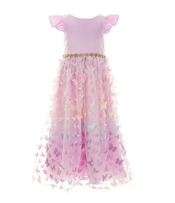 Rare Editions Little Girls 2T-6X Cap Sleeve Satin Bodice/Butterfly-Appliqued Ombre-Skirted Ball Gown