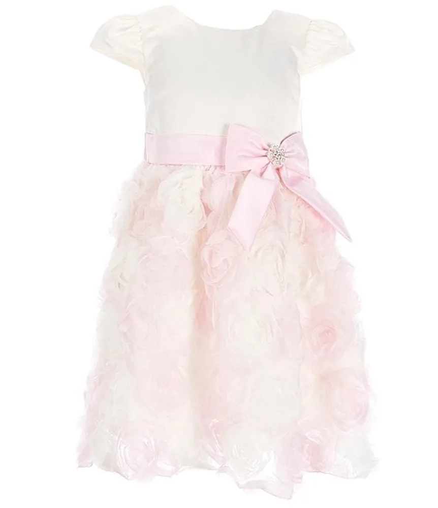 Rare Editions Little Girls 2T-6X Cap Sleeve Solid Satin Bodice to Soutache-Embroidered Skirt Fit-And-Flare Dress