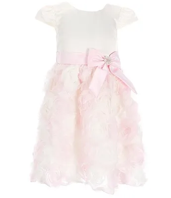 Rare Editions Little Girls 2T-6X Cap Sleeve Solid Satin Bodice to Soutache-Embroidered Skirt Fit-And-Flare Dress