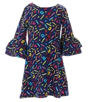Rare Editions Little Girls 2T-6X Crayon-Printed Shift Dress, Striped Sequin ABC Dress & Coordinating Scrunchies Set
