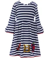 Rare Editions Little Girls 2T-6X Crayon-Printed Shift Dress, Striped Sequin ABC Dress & Coordinating Scrunchies Set