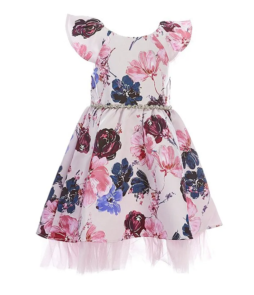 Rare Editions Little Girls 2T-6X Flutter-Sleeve Foiled-Floral Mikado Fit-And-Flare Dress