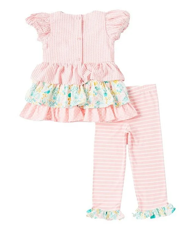 Rare Editions Little Girls 2T-6X 3/4-Sleeve Fox-Applique Tunic Top &  Striped Leggings Set