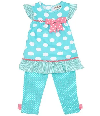 Rare Editions Little Girls 2T-6X Large Dot/Stripe Fit-And-Flare Dress & Solid Leggings Set