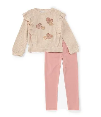 Rare Editions Little Girls 2T-6X Long Sleeve Glitter-Accented Heart-Appliqued Waffle Knit Tunic Top & Leggings Set