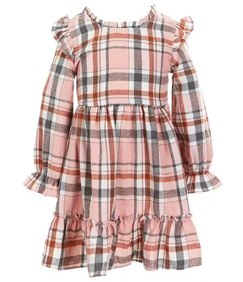 Rare Editions Little Girls 2T-6X Long Sleeve Plaid Fit And Flare Dress