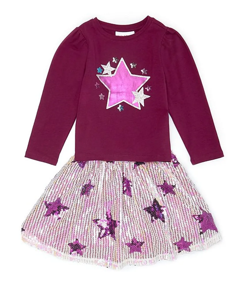 Girls Like Us Little Girls 2T-6X Long Sleeve Sequin-Embellished  Star-Graphic T-Shirt & Sequin-Embellished Star-Printed Skirt Set