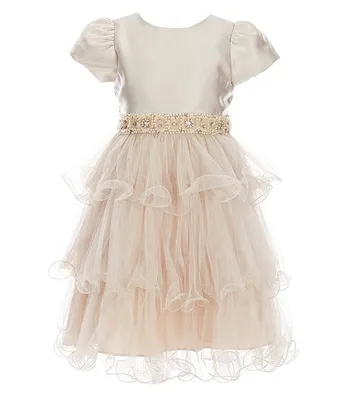 Rare Editions Little Girls 2T-6X Mikado/Tulle Wire-Hem Fit-And-Flare Dress