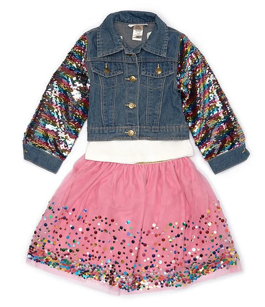 Girls Like Us Little 2T-6X Sequin-Embellished-Sleeve Denim Jacket