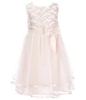 Rare Editions Little Girls 2T-6X Sleeveless Pearl Basket Weave Two-Tier Ribbon Trimmed Tulle Skirt Dress