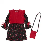 Rare Editions Little Girls 2T-6X Sleeveless Solid Sweater Knit Vest & Floral-Printed Fit And Flare Dress Set