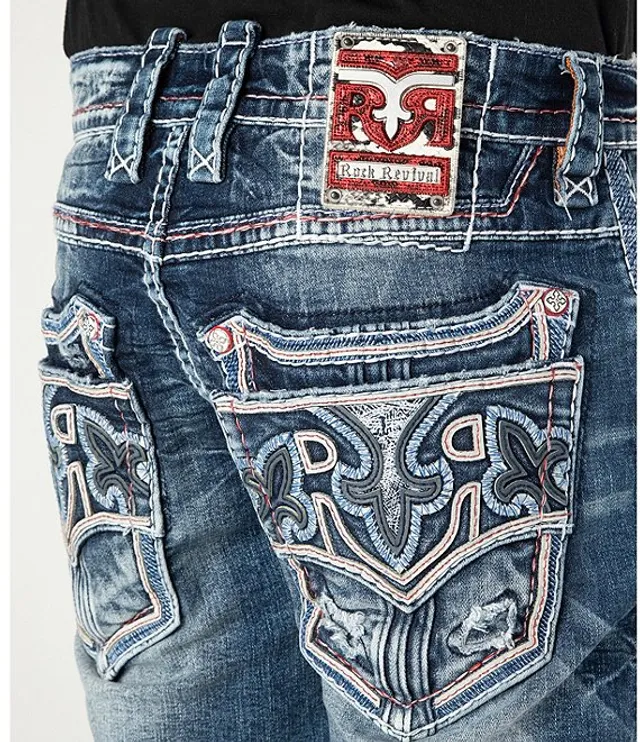 Rock Revival Richie Straight Leg Fleur-de-lis Embroidered Jeans - 36 32