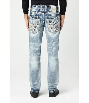 Rock Revival Meyrick Straight-Leg Fleur-De-Lis-Embroidered Denim Jeans