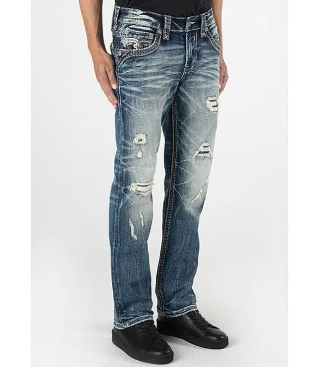 Rock Revival Meyrick Straight-Leg Fleur-De-Lis-Embroidered Denim Jeans