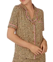 Room Service Knit Animal Print Short Sleeve Notch Collar Pajama Set