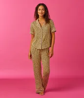 Room Service Knit Animal Print Short Sleeve Notch Collar Pajama Set
