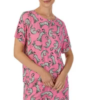 Room Service Knit Critter Print Round Neck Short Dolman Sleeve Tee & Shorty Set