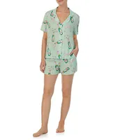 Room Service Satin Bubbly Floral Short Sleeve Notch Collar Shorty Pajama Set