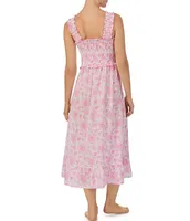 Room Service Satin Floral Print Sleeveless Straight Neck Smocked Maxi Chemise