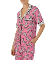 Room Service Short Sleeve Dotted Notch Collar Coordinating Critter Print Pajama Set