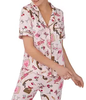 Room Service Short Sleeve Notch Collar Knit Nighttime Sweets Pajama Set