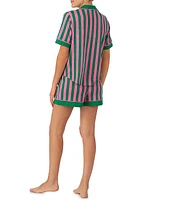 Room Service Striped Knit Notch Collar Short Pajama Set